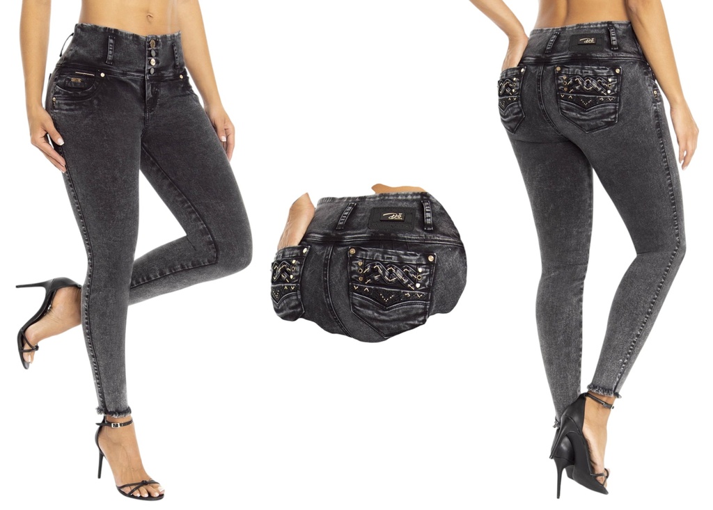 [24874849D03] Jeans Levantacola Ajustados Gris Lavado para Mujer 24874849D03