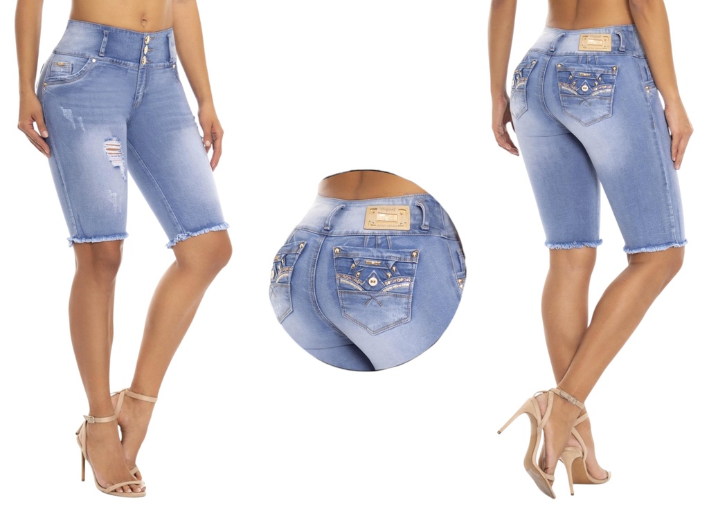 [24874912D03] Short Bermuda de Mezclilla Levantacola Lavado Claro para Mujer Do 10