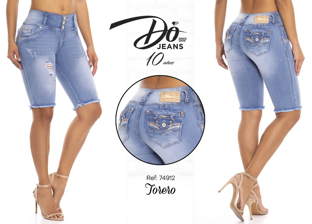 [24874912D03] Short Bermuda de Mezclilla Levantacola Lavado Claro para Mujer Do 10