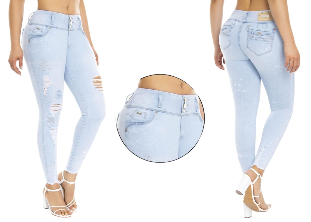 [24874865D03] Jeans Levantacola Rotos Ajustados Azul Hielo para Mujer Do 10