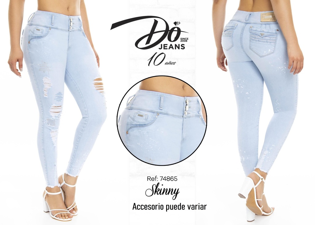 [24874865D03] Jeans Levantacola Rotos Ajustados Azul Hielo para Mujer Do 10