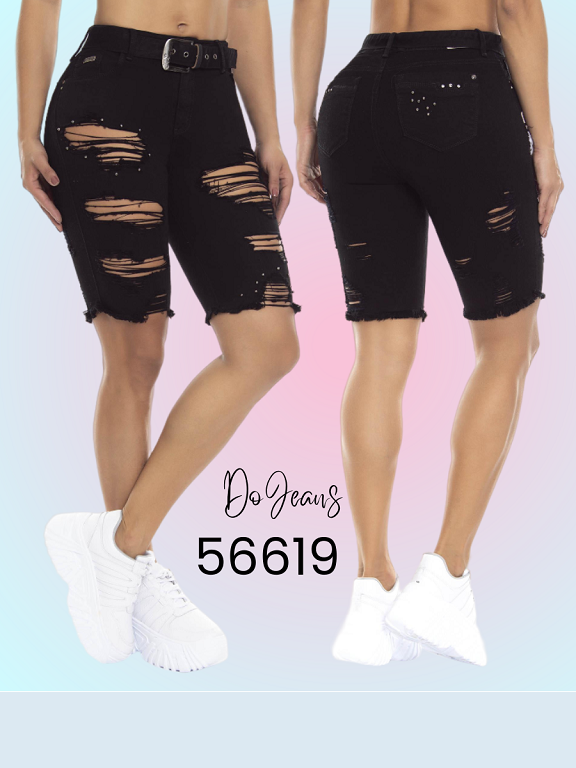 Short Bermuda de Mezclilla Rasgada Negro para Mujer 56619