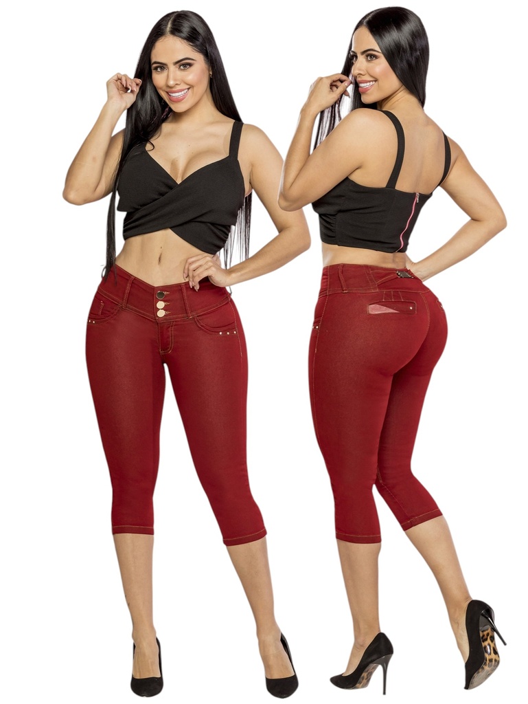 [29325603] Jeans Capri Levantacola Vino Tinto para Mujer 256