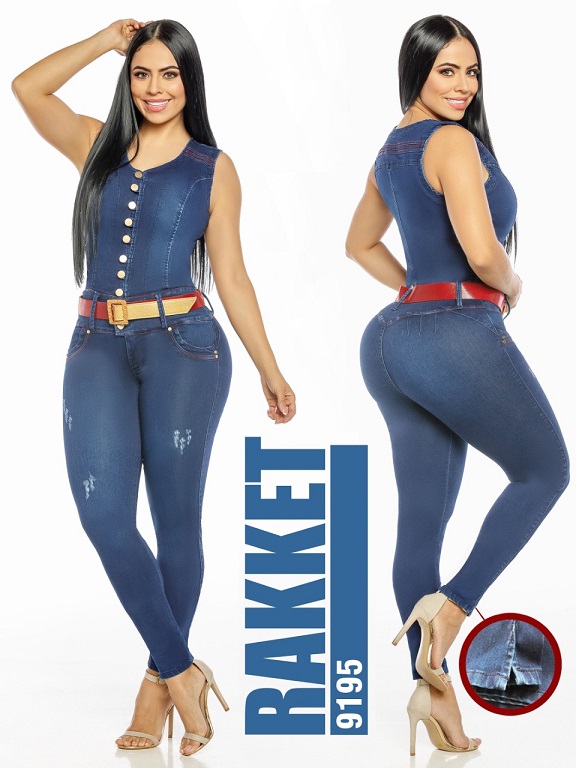 [2619195R03] Enterizo Sin Mangas con Botones Levantacola Mezclilla Oscura para Mujer 9195