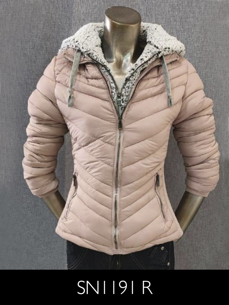 [315SN1191RSM] Chaqueta Acolchada con Capucha de Sherpa Rosa Pálido para Mujer SN1191-R
