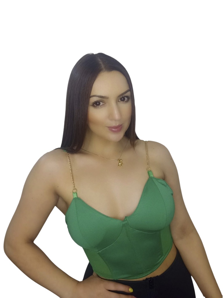 Women's Green Corset-Style Cami Crop Top D70-8