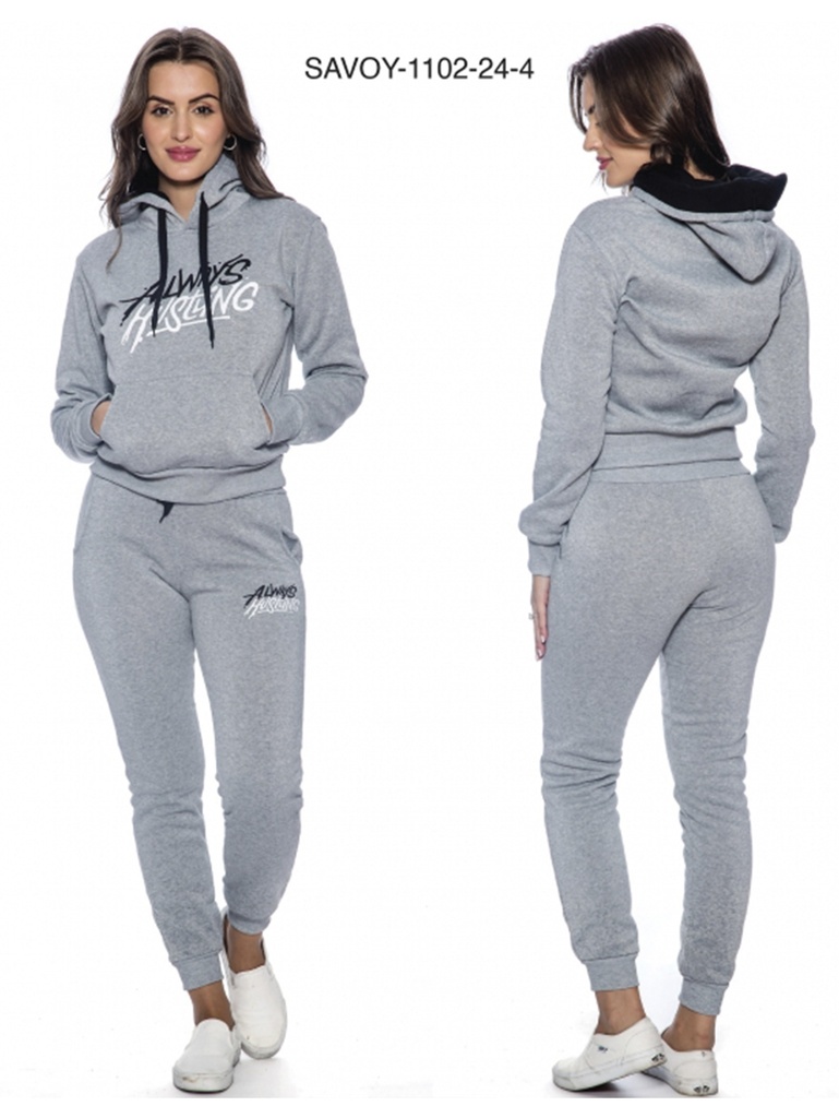 [200SAVOY1102244XXL] Conjunto Deportivo Sudadera con Capucha y Jogger Gris Jaspeado para Mujer Savoy-1102-24-4