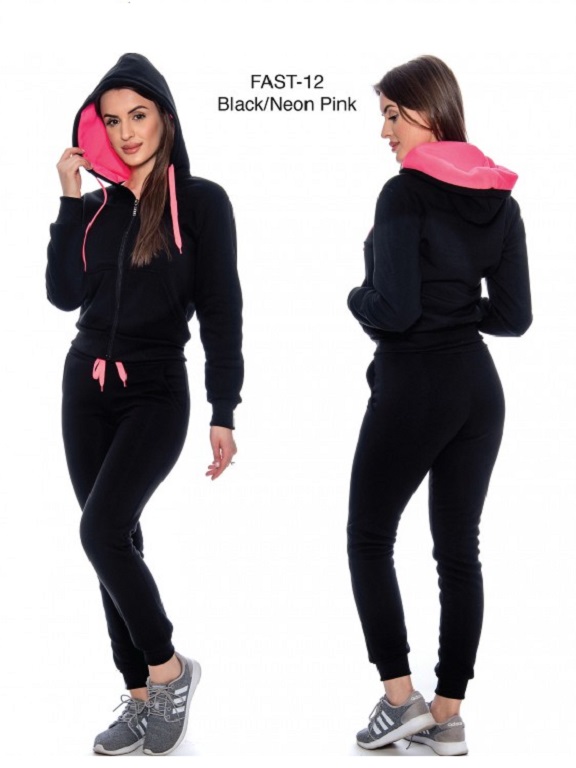 Women's Black & Neon Pink Hoodie & Joggers Activewear Set Fast-12