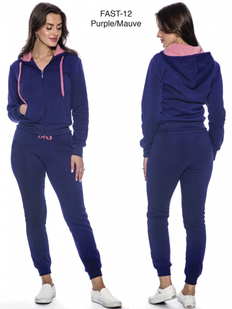 [200FAST12PXXL] Women's Navy & Mauve Hoodie & Joggers Activewear Set Fast-12 Navy