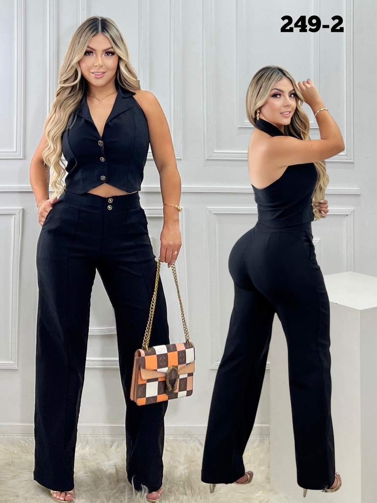 Conjunto de 2 Piezas Top y Pantalón Ancho Azul Marino para Mujer 249-2
