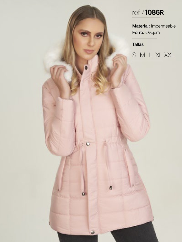 [3471086RS] Women's Blush Pink Faux Fur Hooded Puffer Parka Jacket 1086R