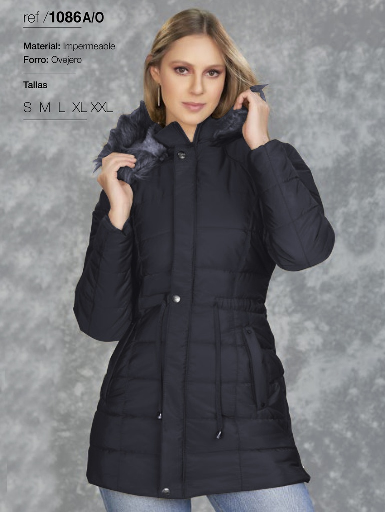 [3471086AOS] Chaqueta Parka Acolchada con Capucha Azul Marino para Mujer 1086A/O