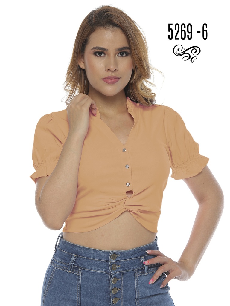 [24652696M] Blusa Abotonada Manga Corta Durazno para Mujer 5269-6