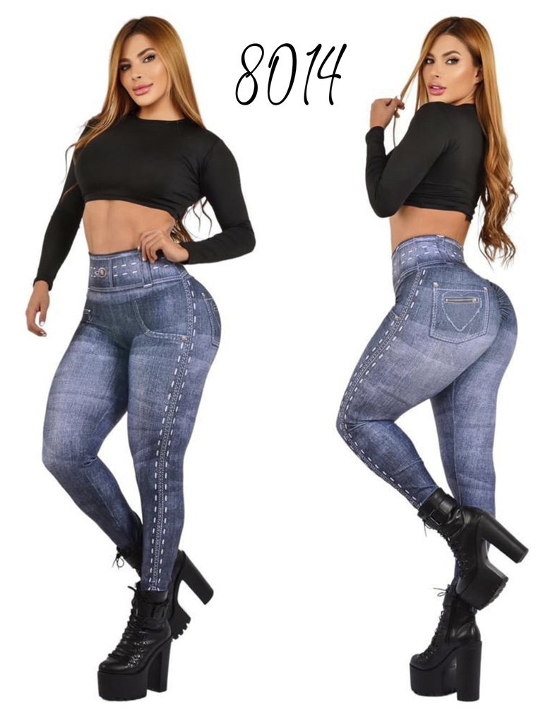 Women's Gray Denim Look Denim-Look High Waist Leggings 8014
