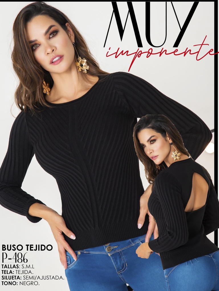 [287P486S] Suéter P-486 Tejido Negro para Mujer Open Back