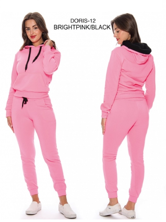 [200DORIS12BBL] Conjunto Deportivo Sudadera con Capucha y Jogger Rosa Intenso y Negro para Mujer Doris-12 Pink