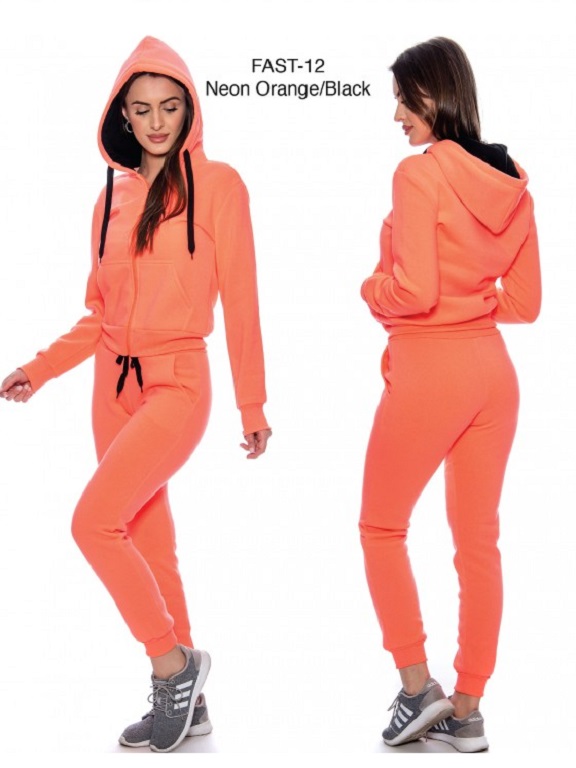 [200FAST12NBS] Conjunto Deportivo Sudadera con Capucha y Jogger Naranja Neón y Negro para Mujer Fast-12 Orange