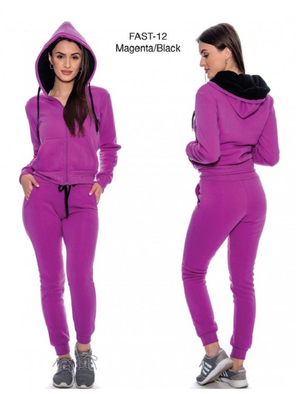 [200FAST12MBS] Conjunto Deportivo Sudadera con Capucha y Jogger Magenta y Negro para Mujer Fast-12 Magenta