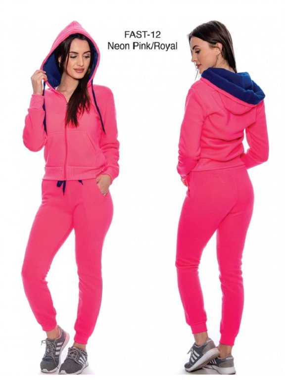 [200FAST12NPRS] Conjunto Deportivo Sudadera con Capucha y Jogger Rosa Neón y Azul Rey para Mujer Fast-12 Neon Pink