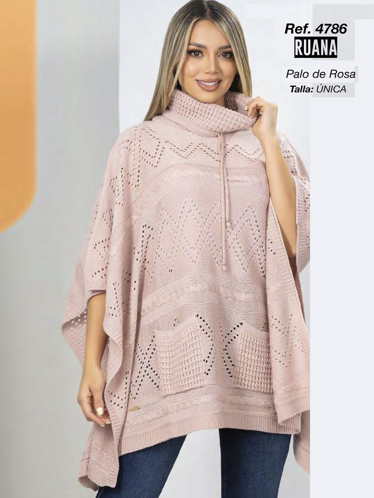 [3464786PR] Women's Blush Pink Knit Poncho Sweater Sweater 4786PR