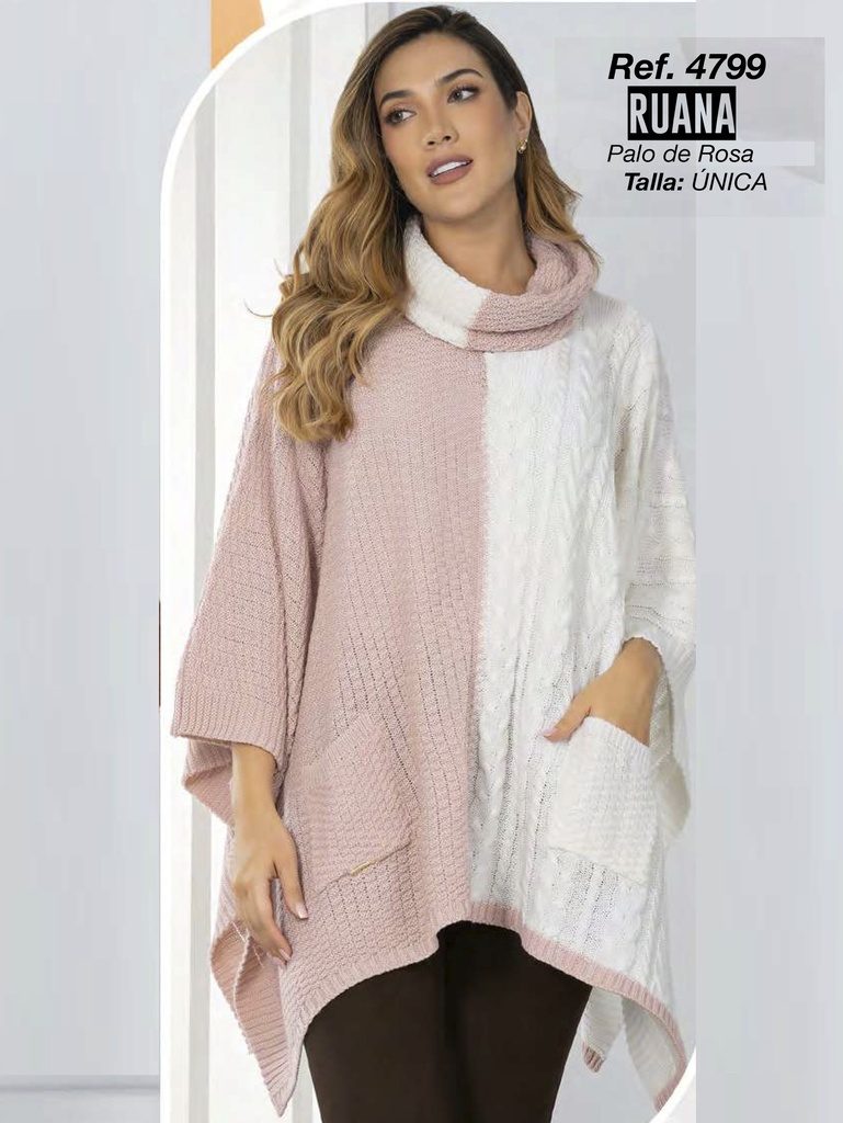 [3464799PR] Women's Blush & White Color Block Color Block Ruana Sweater 4799PR