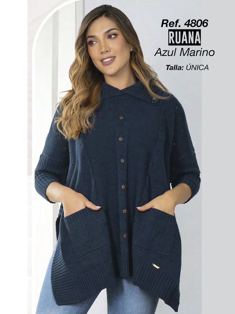 Suéter Ruana con Botones Azul Marino para Mujer 4806A