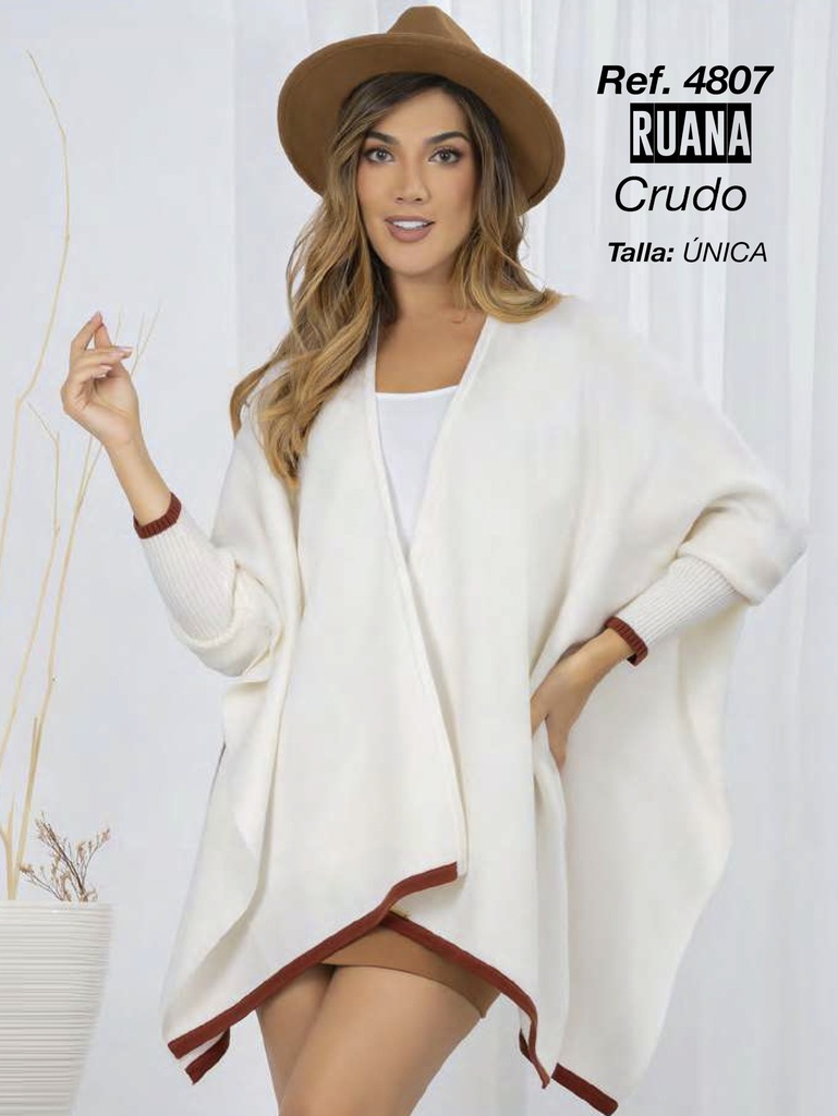 [3464807CR] Suéter Cárdigan Ruana Abierto Crudo para Mujer 4807