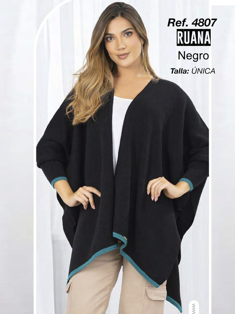 Suéter Cárdigan Ruana Abierto Negro para Mujer 4807B