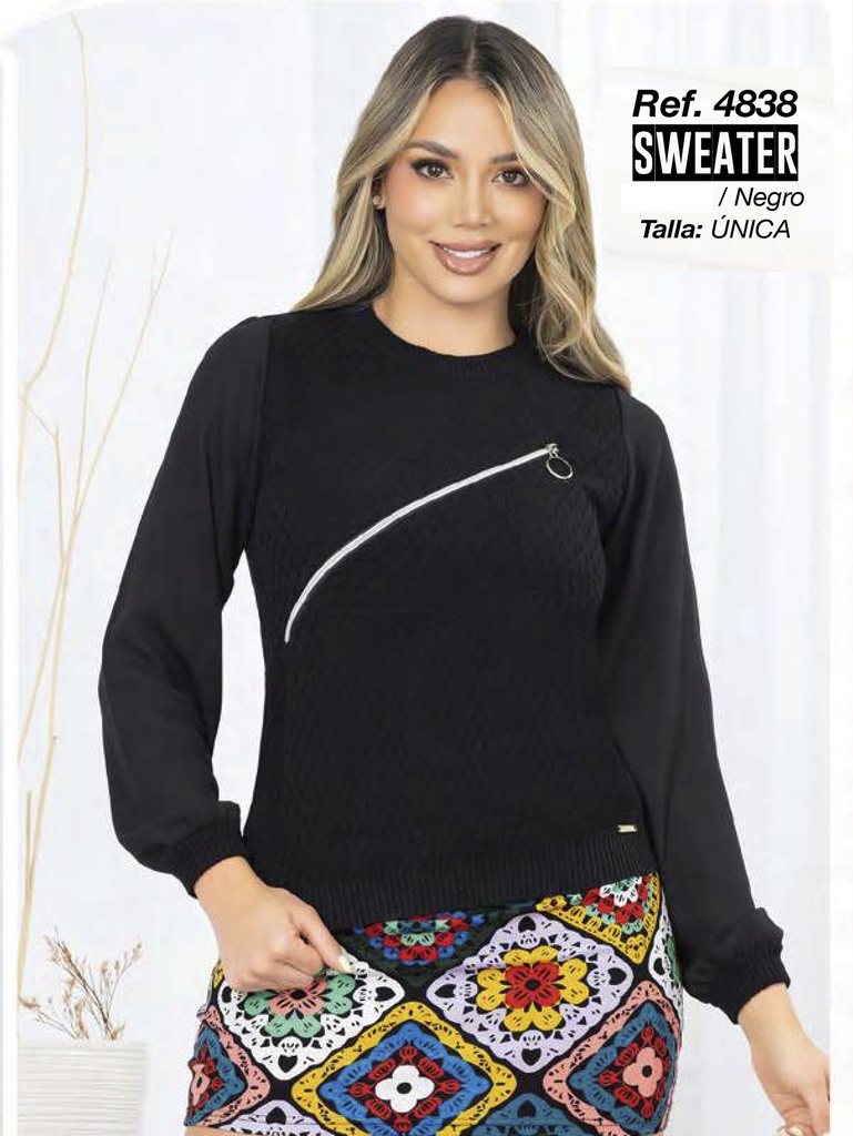 [3464838N] Women's Black Diagonal Zip Sweater Sweater 4838