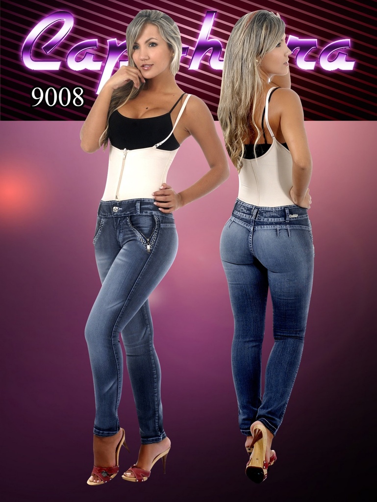 Jeans Levantacola Ajustados Lavado Oscuro para Mujer 9008