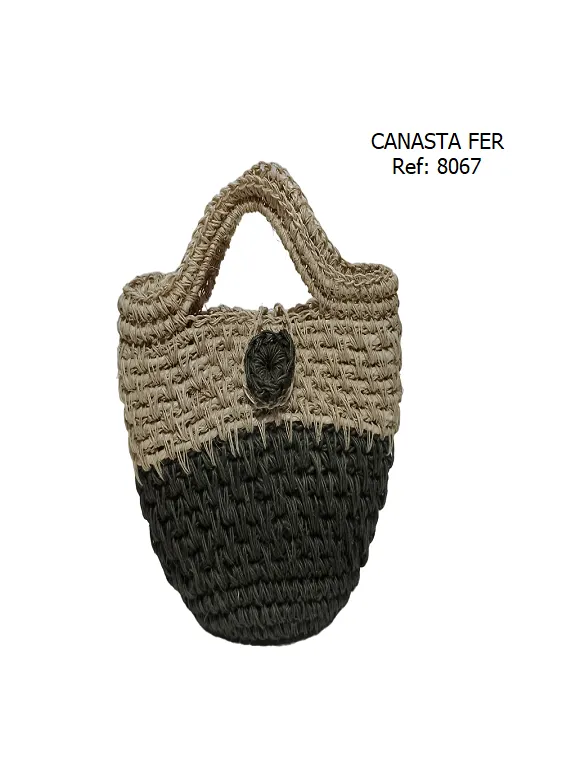 [3668067] Bolso Tejido Canasta de Mano Natural y Verde Oscuro para Mujer 8067