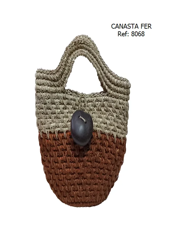 [3668068] Bolso Tejido Canasta de Mano Natural y Terracota para Mujer 8068