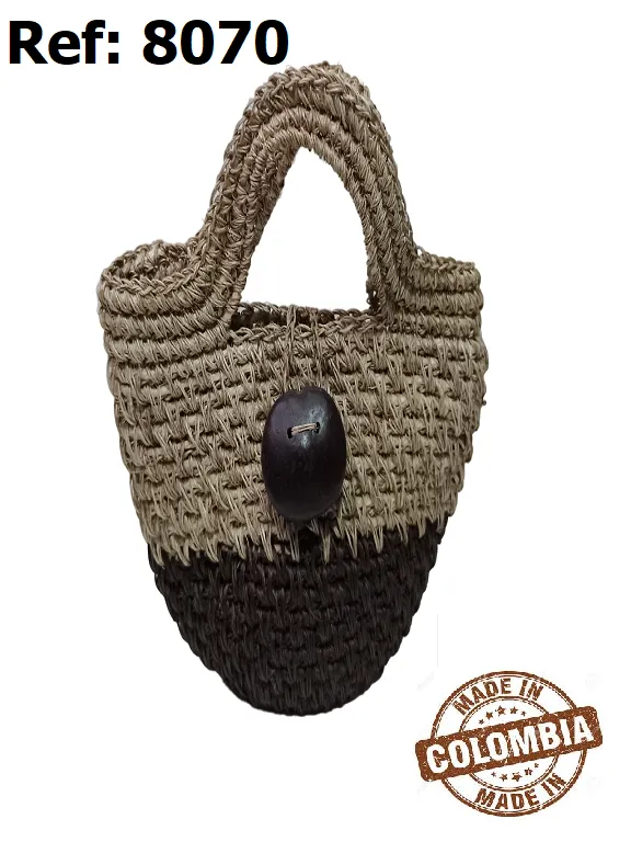 [3668070] Bolso Tejido Canasta de Mano Natural y Negro para Mujer 8070