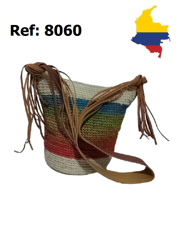 [3668060] Bolso Tejido Cruzado con Flecos Rayas Multicolor para Mujer 8060