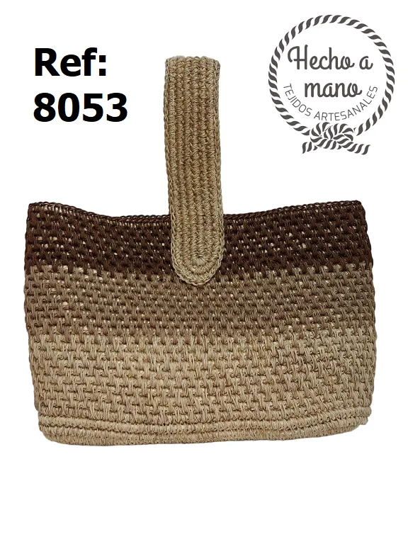 [3668053] Bolso Tejido Tote de Fibra Natural Café para Mujer 8053