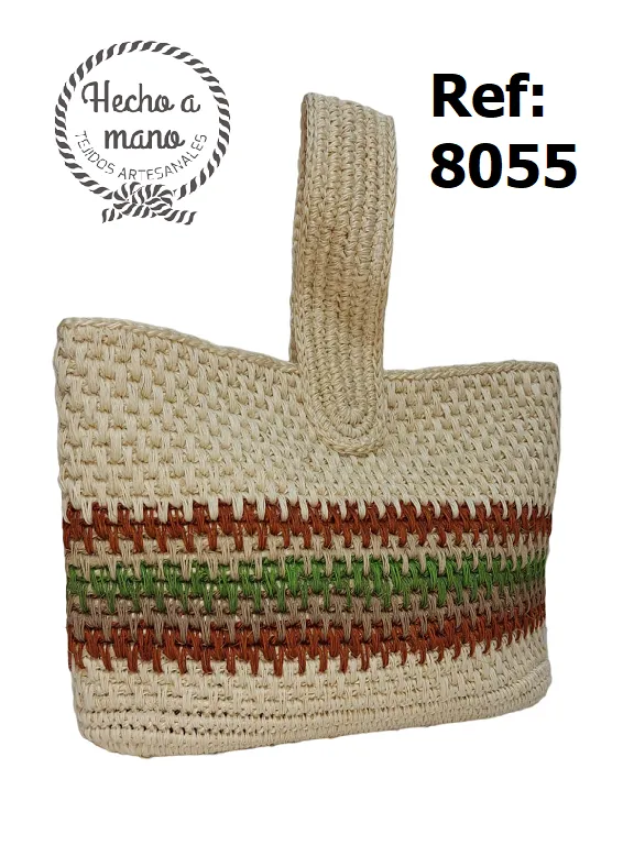 Bolso Tejido Tote de Fibra Natural Rayado para Mujer 8055