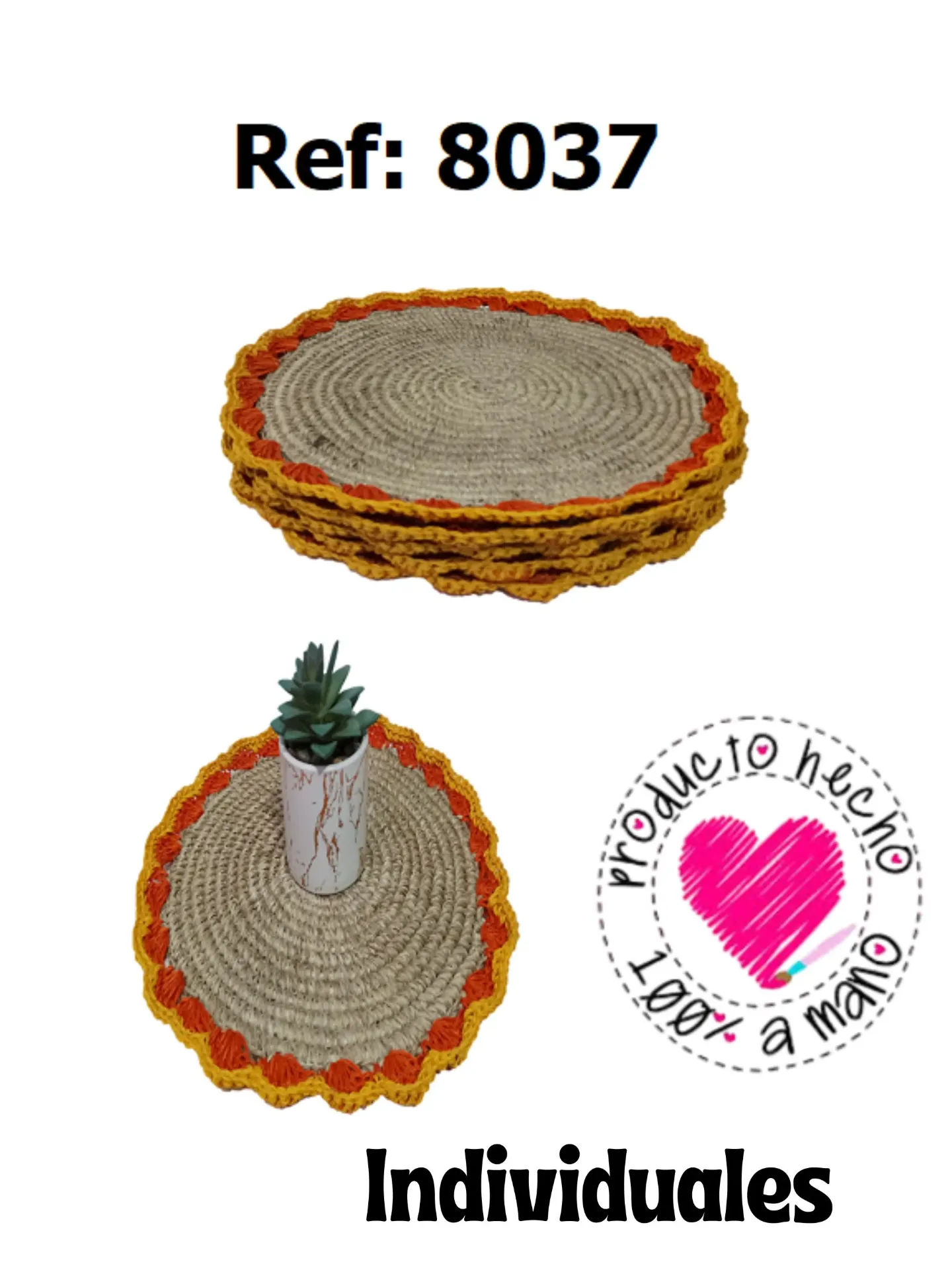 Individuales Tejidos Natural y Amarillo Redondos para Mujer 8037