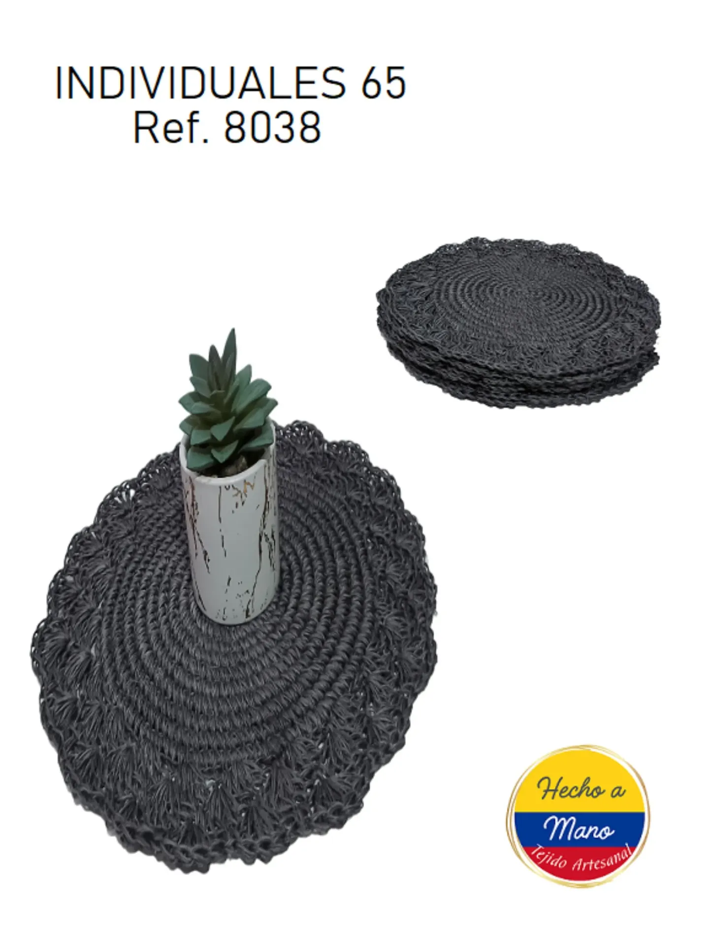 [3668038] Individuales Tejidos Negro Redondos para Mujer 8038