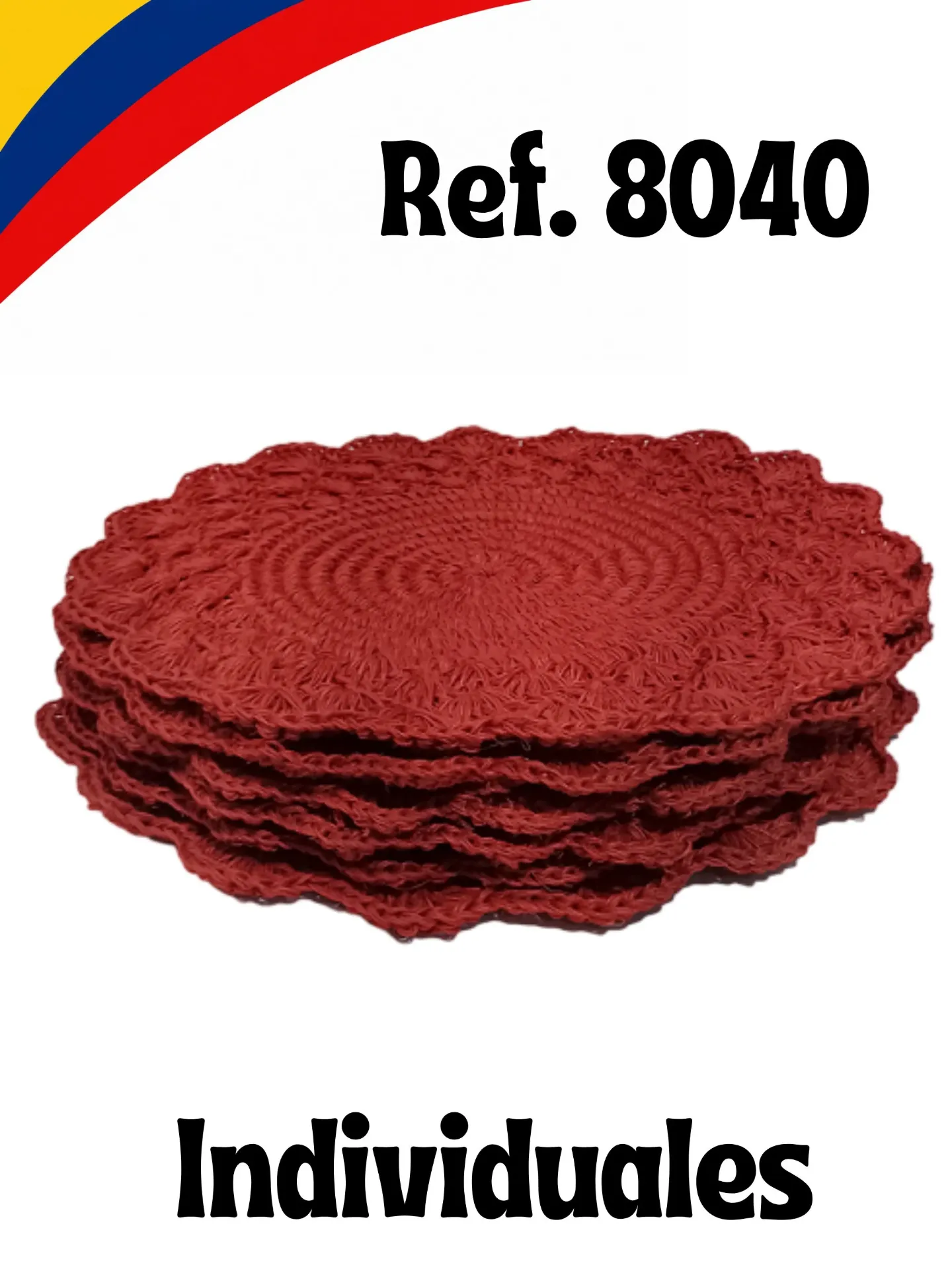 [3668040] Individuales Tejidos Rojo Redondos para Mujer 8040