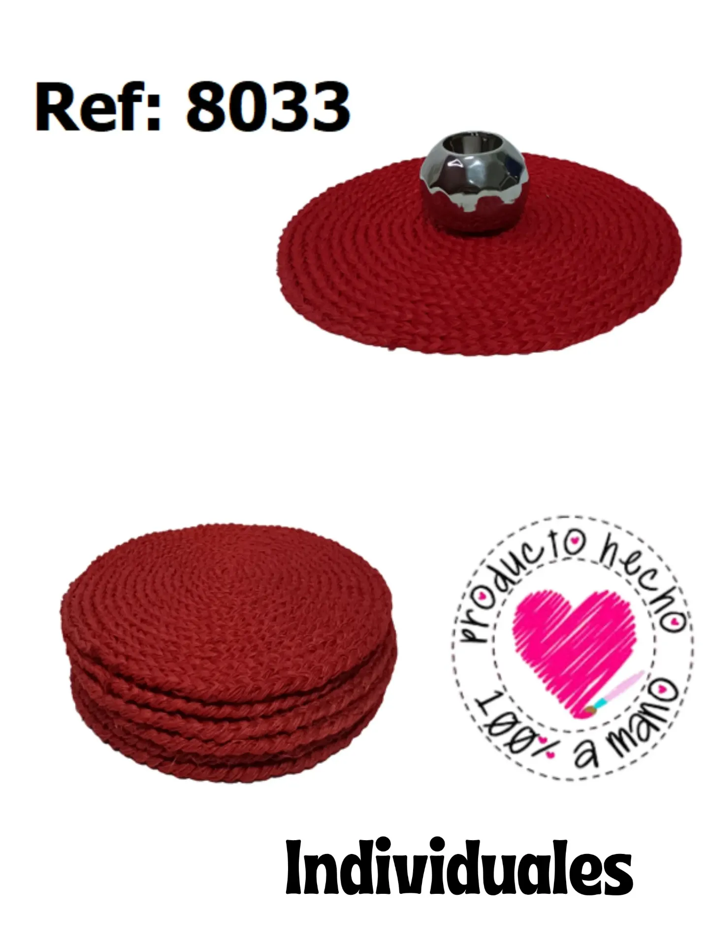 [3668033] Individuales Tejidos Rojo Redondos para Mujer 8033