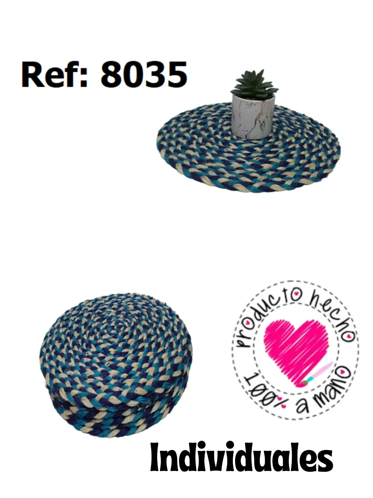 [3668035] Women's Blue & Teal Round Handwoven Placemats Set 8035