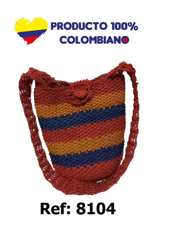 [3668104] Bolso Tejido Mochila Tejida Cruzada Rojo Multicolor para Mujer 8104
