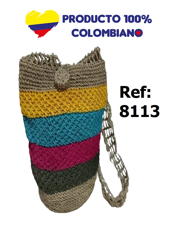 [3668113] Bolso Tejido Mochila Tejida Cruzada Turquesa y Amarillo Rayado para Mujer 8113