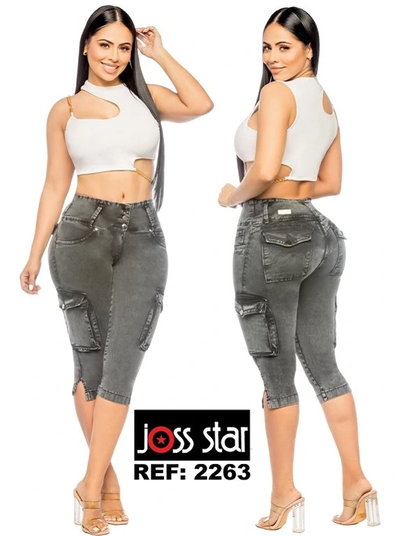 Jeans Capri Estilo Cargo Levantacola Gris Oliva para Mujer 2263