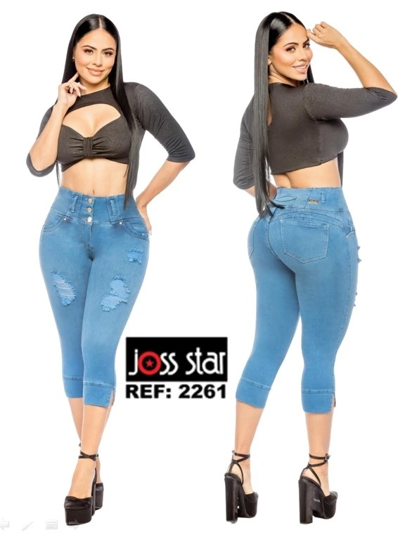 [109226101] Jeans Capri Levantacola Desgastado Azul Claro para Mujer 2261