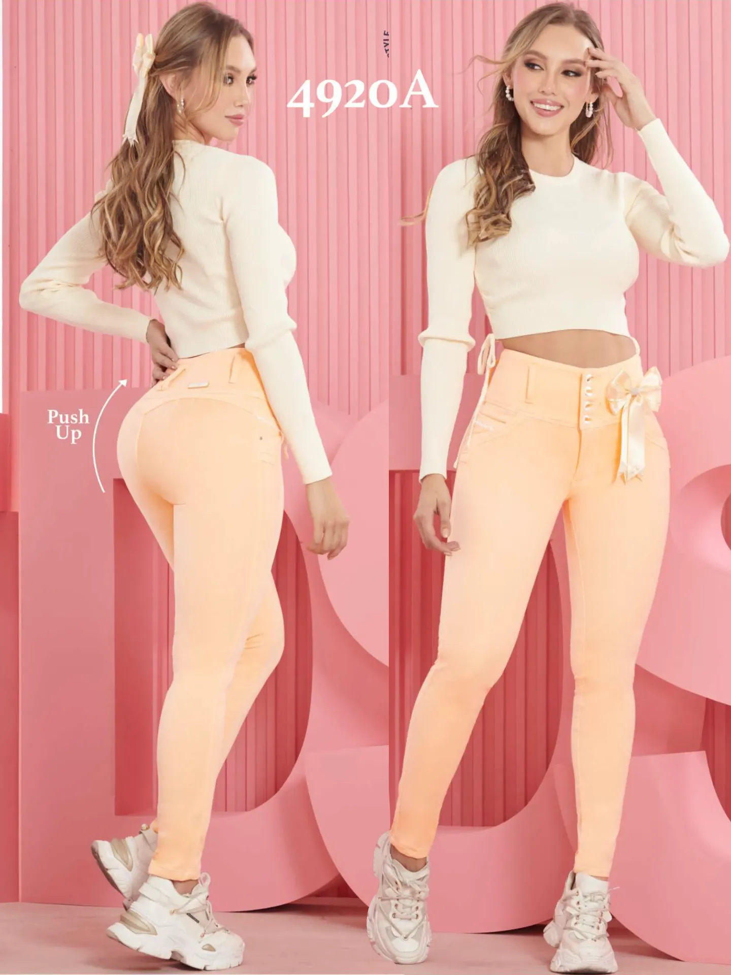 [2884920A03] Jeans Levantacola Ajustados Durazno para Mujer 4920A