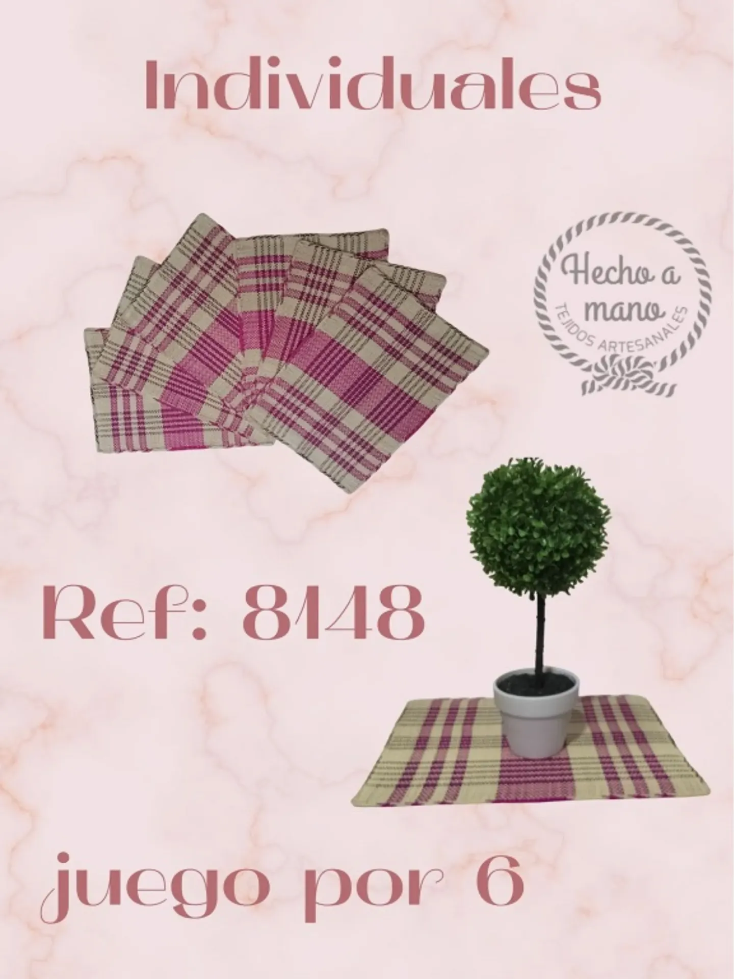 [3668148] Women's Plaid Magenta Handwoven Placemats Set 8148
