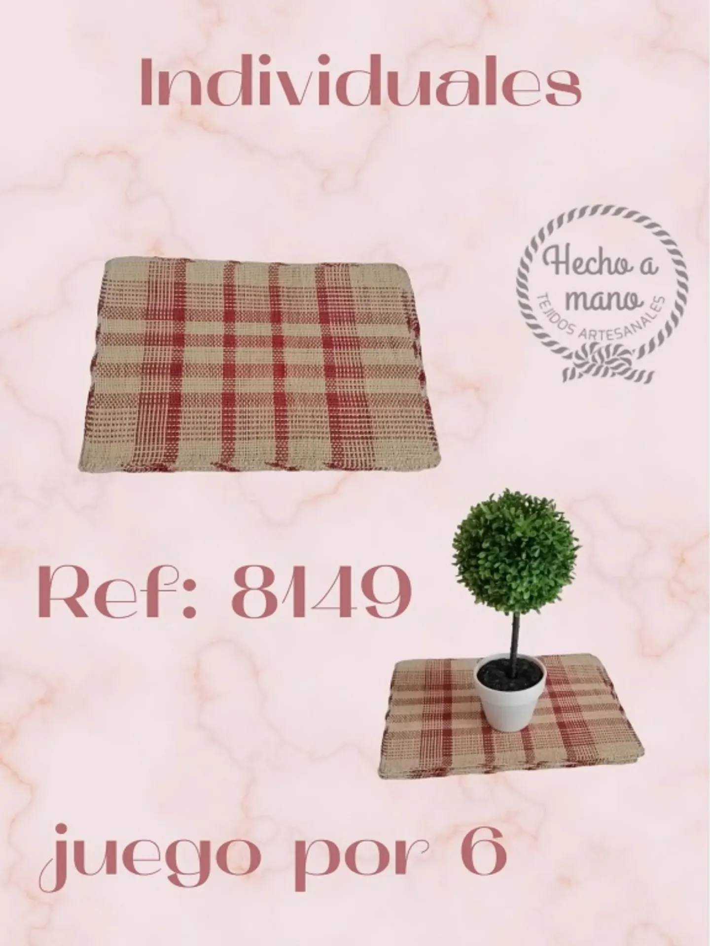[3668149] Women's Plaid Pink Handwoven Placemats Set 8149