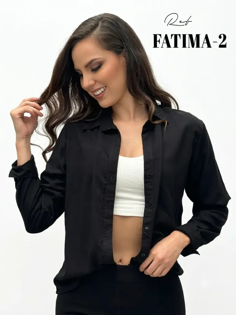 [372FATIMA2] Blusa Camisa Abotonada Negro para Mujer Fatima-2