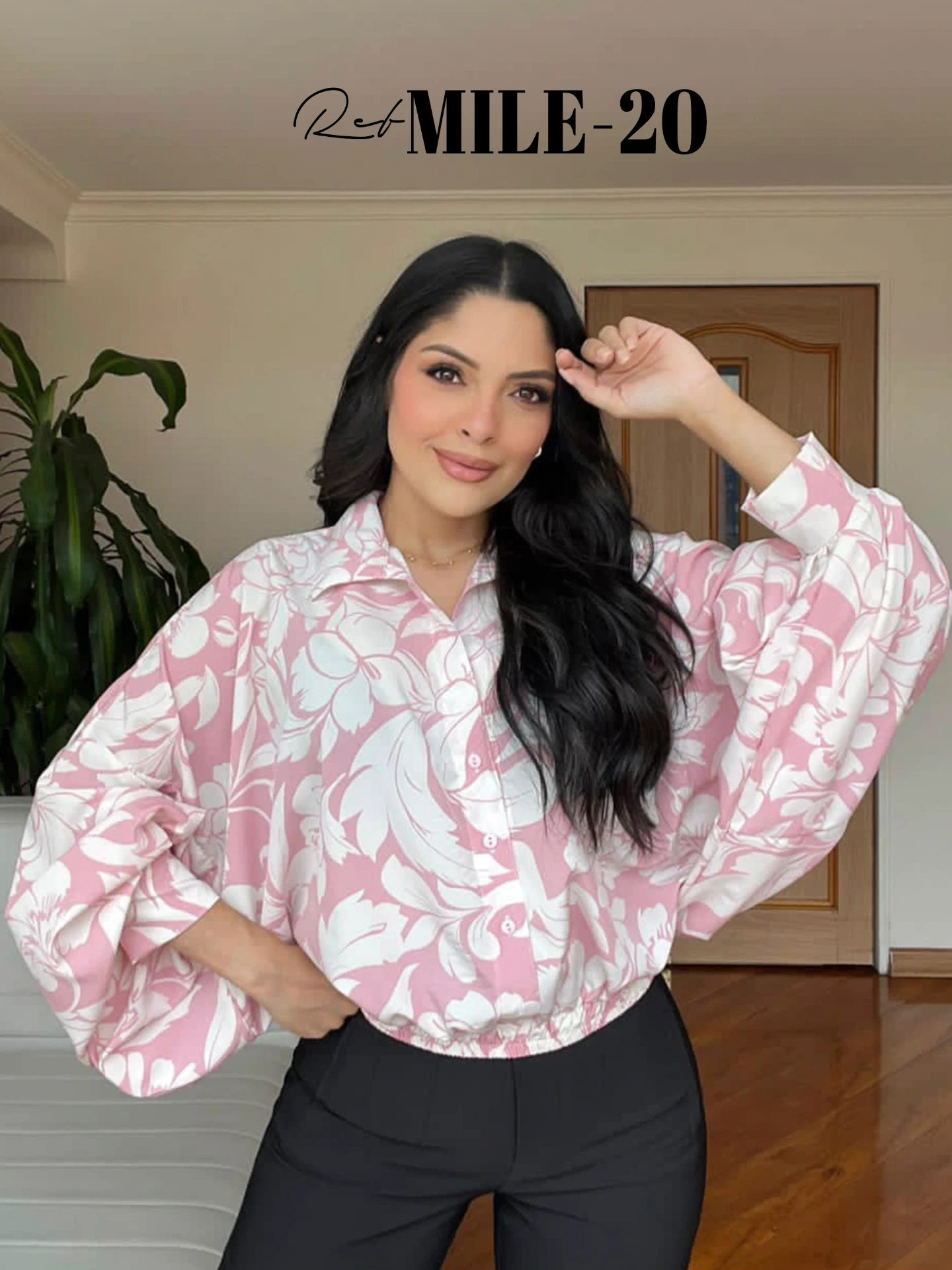 [372MILE20] Blusa Camisa Oversize Estampado Rosa y Blanco para Mujer MILE-20
